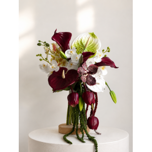 Bordo Anthurium ve Lale Gelin Buketi | Modern Lüks Tasarım