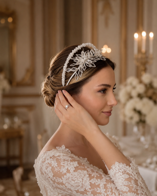 Kristal Kar Tanesi Gelin Tacı | El Yapımı Lüks Bridal Headpiece