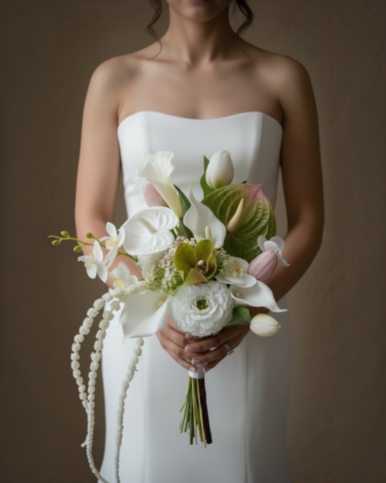 Blush Garden Antoryum ve Islak Lale Gelin Buketi