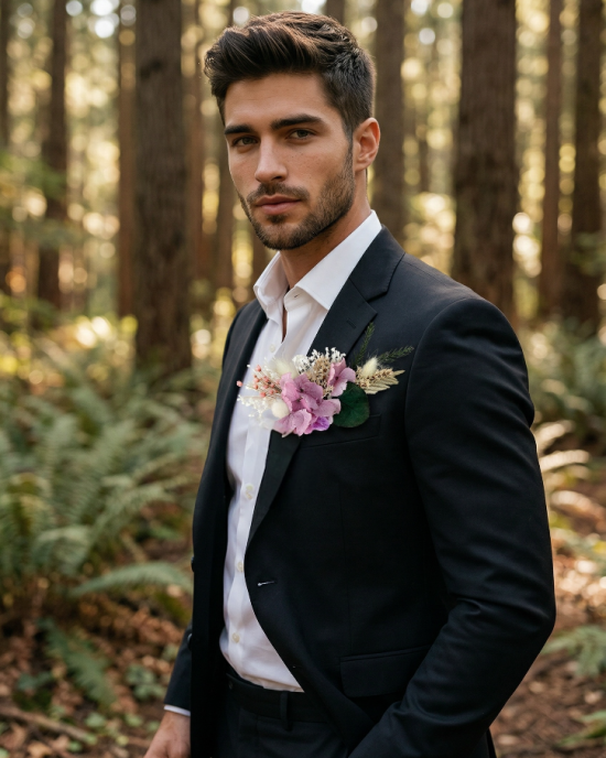 Mor Ortancalı Damat Cep Çiçeği